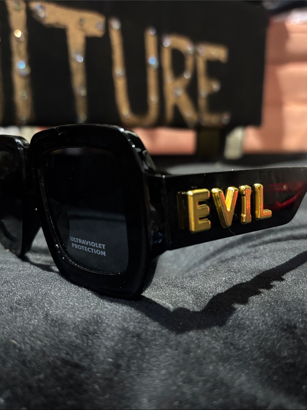 KB sunnies “evil eye” black square frame oversize sunglasses bold chunky
